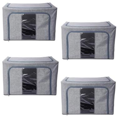 Imagem de Caixa Organizadora Dobrável com Visor Transparente, Material Tecido, para Roupas, Objetos e Acessórios, Proteção Contra Poeira Umidade, Multiúso P/Armário (Kit 4 Unidades - Caixa Organizadora)
