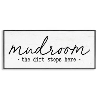 Imagem de Stupell Industries Mudroom Script Dirt Stops Here Arte giclée emoldurada branca, design por Lettered and Lined, 10 x 24