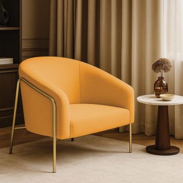 Imagem de Poltrona Sala Industrial Alta Dourado Stella Bouclê D03 - D'rossi Cor Mostarda