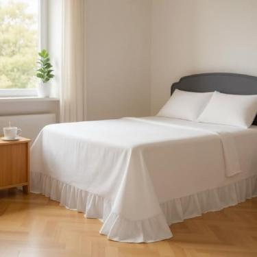 Imagem de COLCHA KING COBRE LEITO COM BABADO 400 FIOS COM PORTA TRAVESSEIRO (FRONHA) TAMANHOS ESPECIAIS LISO (BRANCO)