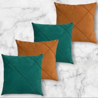 Imagem de Conjunto de Almofadas para Sofá com Capa Removível e Enchimento, Estampa Moderna e Tecido Suave, para Sala, Quarto e Decoracao de Casa (45x45cm) (Verde com Terracota)