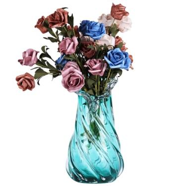 Imagem de Vasos para decoração de casa - vaso de cristal de 33 cm, vaso azul de vidro, suportes de flores para buquê, centros de mesa e hastes únicas, alto para rosas, flores secas, grama dos pampas, serve para