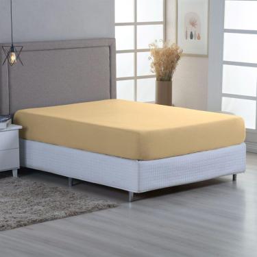Imagem de Lençol De Baixo Minimal Casal Avulso Com Elástico 01 Peça Malha 100% Algodão - Mostarda
