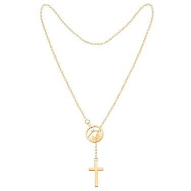 Imagem de ternotito Conjunto de colar com pingente de aço inoxidável vazado em ouro 18K ajustável em Y Lariat, Aço inoxidável, Sem Pedra Preciosa