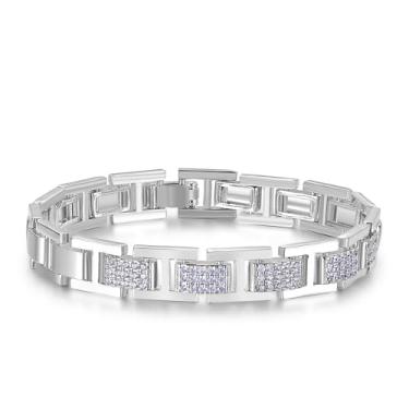 Imagem de TRENDOLLA Pulseira masculina de aço inoxidável, pulseira de corrente de elos cubanos hiphop grossa de 7,5/20.3 cm, ouro branco e banhado a ouro 14K, One Size, Zircônia cúbica, Zircônia cúbica