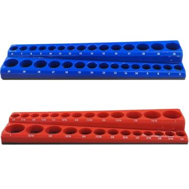Imagem de Tuxihapp Conjunto organizador de soquete magnético de 2 peças - suporte de soquete SAE métrico de 3/8 pol. Bandejas de ferramentas soquetes magnéticos trilho de armazenamento comporta 56 soquetes