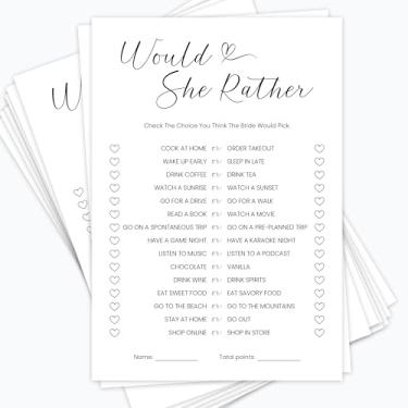Imagem de LUXAVELLA Cartas de jogo Would She Rather Bridal Show, pacote com 35, 12 x 17 cm, cartolina premium, design minimalista