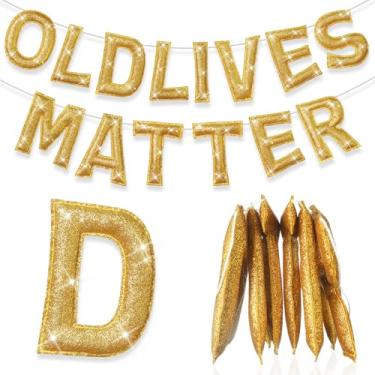 Imagem de Tegeme Banner de feltro antigo Live Matter, guirlanda de matéria viva antiga com glitter, reutilizável, colorido, arco-íris, decoração para mulher, adereço de foto de festa masculina (ouro)