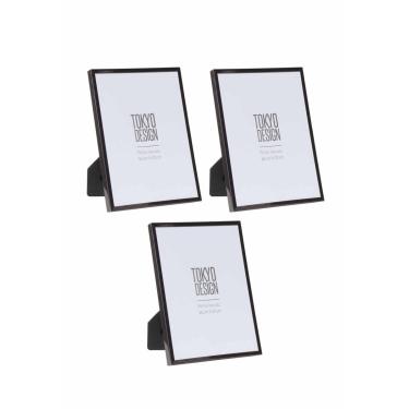 Imagem de Kit 3 Porta Retrato em Metal e Vidro 15x20 Lisa Preto Brilho