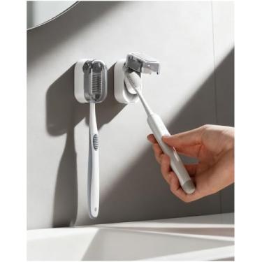 Imagem de NEATSETTER Suporte de escova de dentes com tampa de fechamento automático – À prova d'água, à prova de poeira, suporte de escova de dentes para escovas de dentes elétricas, pacote com 3 sem broca