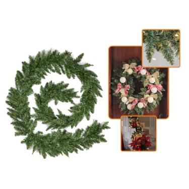 Imagem de Festão de Natal 180 Galhos 2,7m Verde com Núcleo de Arame Flexível Guirlanda Natalina para Decoração de Corrimãos, Portas, Lareiras e Árvore de Natal Interna