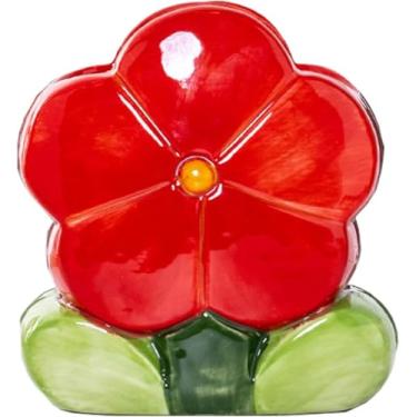 Imagem de ZHU YU CHUN 1 caixa de armazenamento de maquiagem de flores flor de cerâmica cinco pétalas suporte de caneta suporte de caneta caixa de armazenamento de mesa (vermelha)