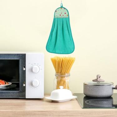 Imagem de Pacote com 5 toalhas de mão suspensas de cozinha, panos de prato absorventes de microfibra macia, toalhas de mão decorativas coloridas para banheiro, cozinha, uso doméstico, design de laço para