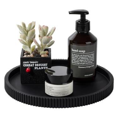 Imagem de Bandeja de banheiro de silicone redonda organizadora de bancada de cozinha acessórios decorativos de mesa de centro para perfume, vela, saboneteira, 23 cm, preta