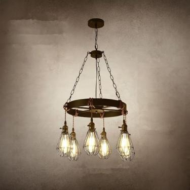 Imagem de Luminária pendente vintage industrial com LED, estilo americano, ideal para sala de estar, restaurante, quarto, casa de campo, loft, loja de roupas, café, bar, casa de família (6 lâmpadas).