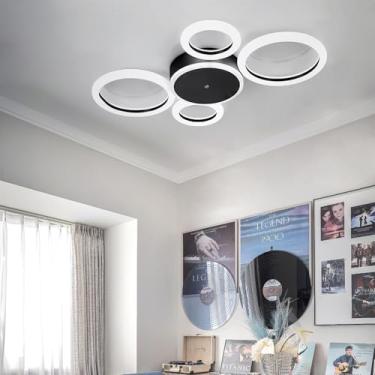 Imagem de Luminária de teto LED moderna para sala de estar, com controle remoto e intensidade regulável, ideal para ambientes internos como quarto, escritório e cozinha (preta, 5 lâmpadas de 60 cm de