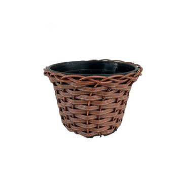 Imagem de Vasos Cachepot Trançado Marrom Fibra Sintética Vime - Conjunto Boho Chic para Sala, Varanda e Jardim, Fibra Sintética, Decoração Natural(1 VASO)