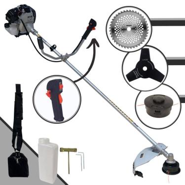 Imagem de Roçadeira Profissional Toyama TBC43H 2 Tempos 43cc 1,7HP de Potência Cortador de Grama Com Cabeçote Nylon + Lâmina 3 Pontas + Lâmina 40 Dentes Vídea