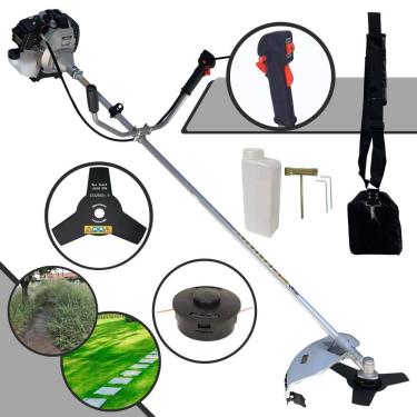 Imagem de Roçadeira Multifunções TBC43H Toyama À Gasolina 43cc Motor 2T 1,7HP Alta Rotação Podador de Grama Completo Com Carretel de Nylon + Faca 3 Pontas