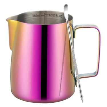 Imagem de Amrules Jarra de espumador de leite, copo de espumador de leite de 350 ml com escala transparente, acessórios para máquina de café expresso de cappuccino de aço inoxidável 304 para barista com caneta