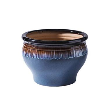 Imagem de PZHANGZVH Vaso de cerâmica vaso de flores jardim ao ar livre varanda casa mesa de centro decoração de mesa grande vaso de flores diâmetro 18,89 polegadas plantador de flores (cor: 1) (latão)