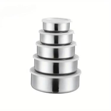 Imagem de Jogo 5 Potes Tigelas em Inox Alumínio Com Tampa Redondo