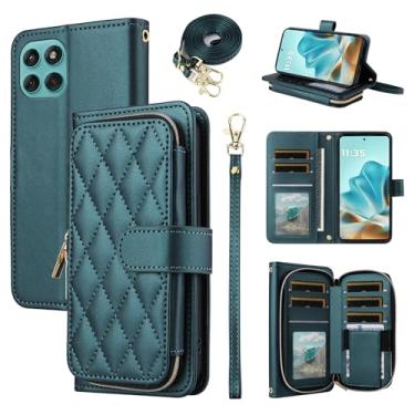 Imagem de Furiet Argyle Capa carteira para Motorola Edge 60 PRO 5G com alça de pulso/ombro, compartimento para cartões, bolsa com zíper, luxuosa, suporte de couro PU, capa de celular quadriculada para edge60