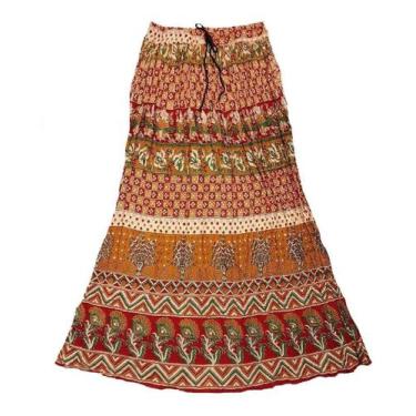 Imagem de Saia Indiana Cigana Maia Longa - Laranja - Verde P - India Fashion, P