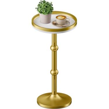 Imagem de Mesa lateral redonda pequena, mesa de café para pequenos espaços, mesa de cabeceira moderna com perna de metal, base de ferro pesada, mesas redondas para sala de estar, quarto, cantos estreitos, sofá