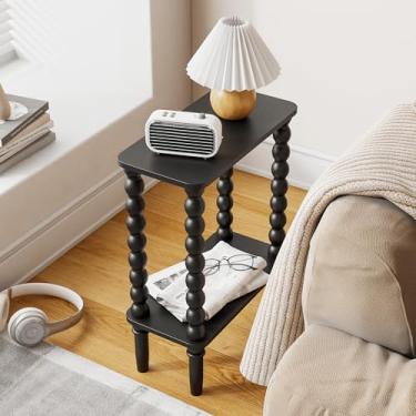 Imagem de Veegle Mesa lateral estreita, mesa de canto pequena com prateleira de armazenamento, mesas de centro pequenas de 2 camadas para sala de estar, quarto, espaços estreitos (preto)