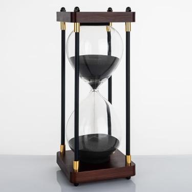 Imagem de Temporizador de areia de 60 minutos, ampulheta vintage de madeira, temporizador de vidro de areia grande, relógio de areia para jogos, sala de aula, cozinha, decoração de escritório em casa (areia