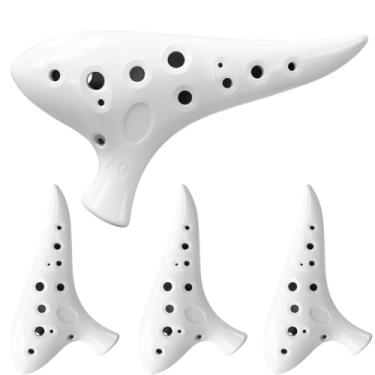 Imagem de Pacote com 4 Ocarina de cerâmica branca com 12 furos em Alto C para iniciantes (pacote com 4)