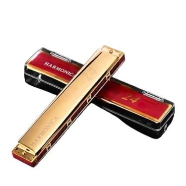 Imagem de Gaita profissional 24 furos C chave multicolorida versão polifônica tremolo harmônica (ouro)