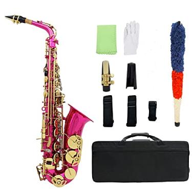 Imagem de Saxofone profissional Saxofone alto com concha de abone vermelho rosa em E-Flat Brass Sax Kit para iniciantes