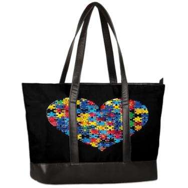 Imagem de Bolsa de lona para laptop para mulheres, design de autismo, bolsa de computador de grande capacidade de 15,6 polegadas, leve, casual, bolsa de ombro para negócios, escritório, trabalho, viagem, escola