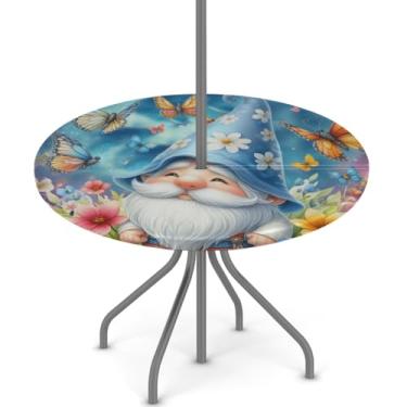 Imagem de hongjinglin Toalha de mesa de Páscoa para uso ao ar livre com orifício para guarda-chuva, toalha de mesa redonda elástica com zíper, impermeável, limpável, para piquenique, festa, pátio, serve para