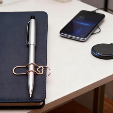 Imagem de 10 clipes criativos de metal para caneta, suporte de caneta para notebook, acessório de papelaria de escritório, clipe de papel portátil, fivela multifuncional (globo rosa)