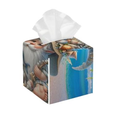 Imagem de Capa quadrada de couro para caixa de lenços de papel à prova d'água, gnomo, verão, fofo, organizador de papel facial com cinto inferior, estojo de lenços para mesa, banheiro, escritório, mesa, carro