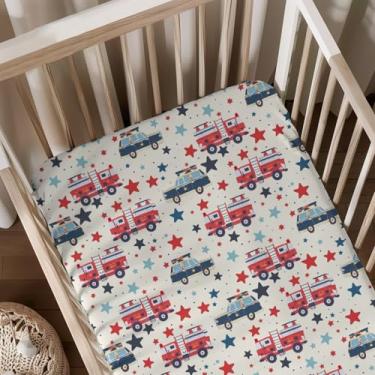 Imagem de Lençol de bebê com desenho animado de carro, caminhões, estrelas, unissex, para berçário, para meninos e meninas, lençol com elástico padrão para berço e colchão-71 x 132 cm