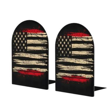 Imagem de Bandeira retrô EUA Grande Suporte de livros de madeira decorativo antiderrapante resistente terminais de livros para escritório mesa de escritório em casa biblioteca escola estudo decoração divisórias