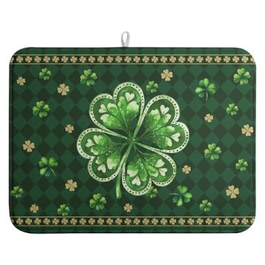 Imagem de farg Tapete De Secagem Pratos Shamrock Para O Dia São Patrício, Cozinha Absorvente Bancadas, Escorredor Microfibra (18 X 24 Pol.)