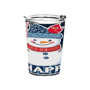 Imagem de Blueangle Copo de 340 g com tampa e canudo, copo de café com água isolada a vácuo de aço inoxidável, caneca de viagem de boneco de neve de Natal, copo térmico para bebidas quentes e frias (360)