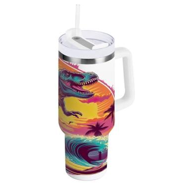 Imagem de xigua Copo vintage com estampa de dragão 1,134 g com tampa e canudo, aço inoxidável de vácuo duplo isolado garrafa de água esportiva suporte para copo de café de viagem à prova de vazamento para