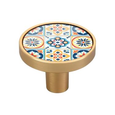 Imagem de Blueangle Pacote com 4 puxadores de armário de cerâmica mexicana 3,5 cm Puxadores redondos de gaveta para cômoda e armários de cozinha (511)