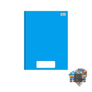 Imagem de Kit Caderno Brochura Capa Dura Pepper Azul 80 Folhas + Caneta Trigel Metálica + Marcador Artístico Brush Dual Tip