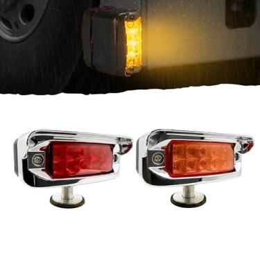 Imagem de 2 luzes marcadoras de LED de alta função baixa, âmbar/vermelho, 20 setas com viseira horizontal, suporte em T para pedestal cromado de dupla face, luzes de para-choques de substituição para caminhões