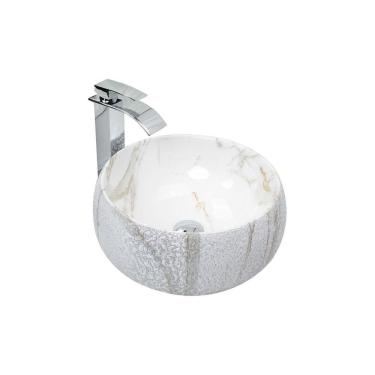 Imagem de Kit Cuba Pia Louça Cerâmica Banheiro C/Torn e Vál Cromada 68