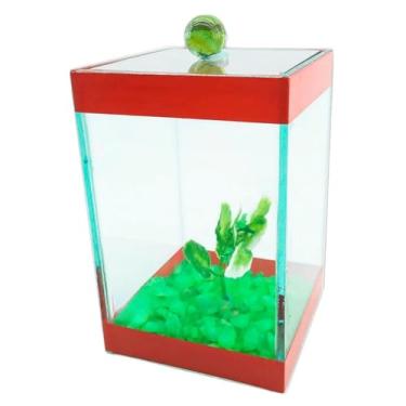 Imagem de Aquário decorativo para peixes betta com 9 x 9 x 14 cm – com características ornamentais, aquário ornamental compacto (Vermelho)