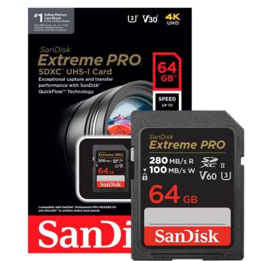 Imagem de Cartão Memória SanDisk Extreme PRO 64GB SDXC UHS-I SDSDXXU-064G-GN4IN, Classe 10, U3, V30, 4K UHD, Cinza/Preto