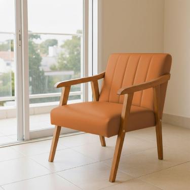Imagem de Poltrona Decorativa Com Braço Em Madeira Maciça Livia Courino Caramelo